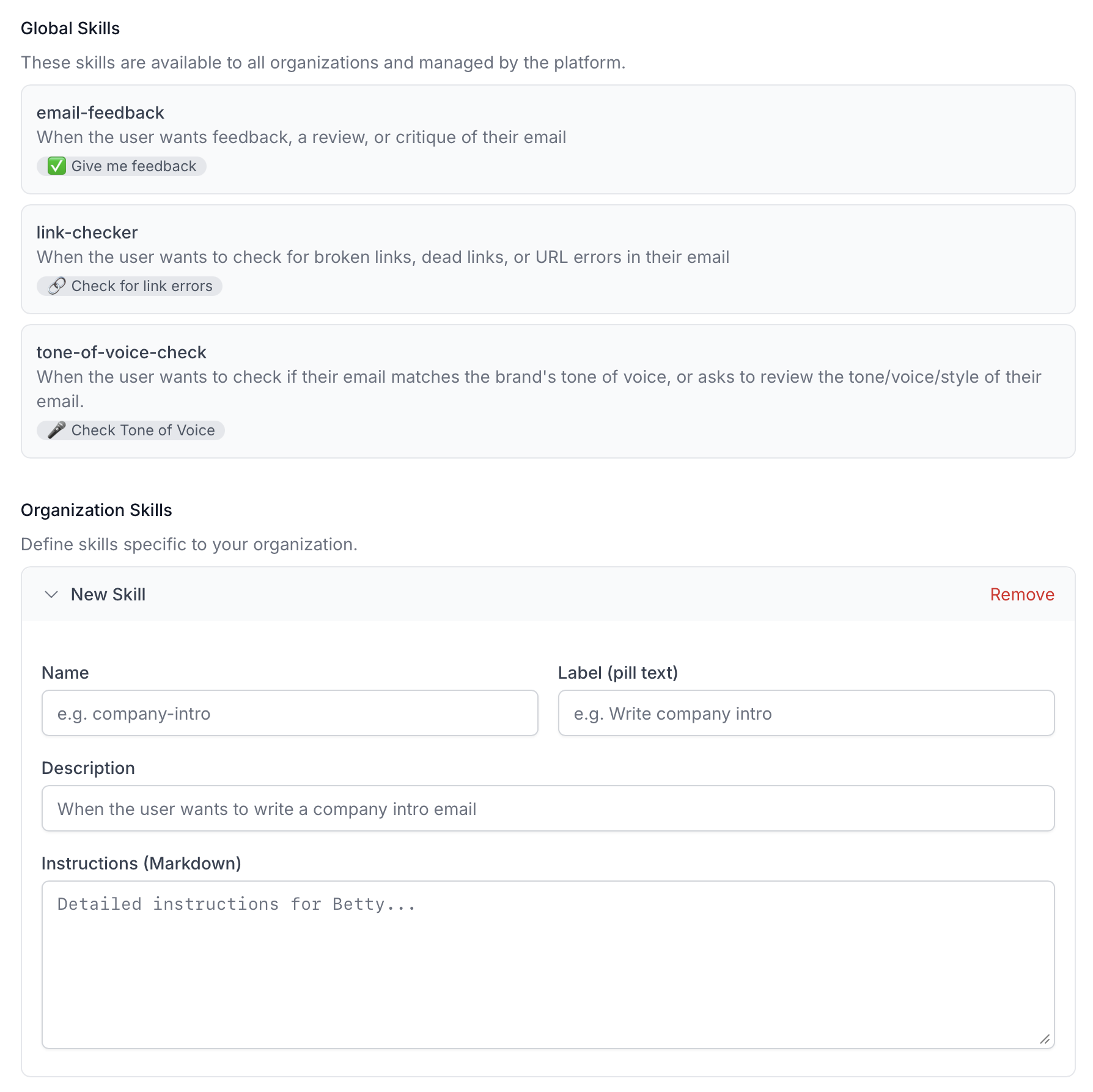 Betty skills overview